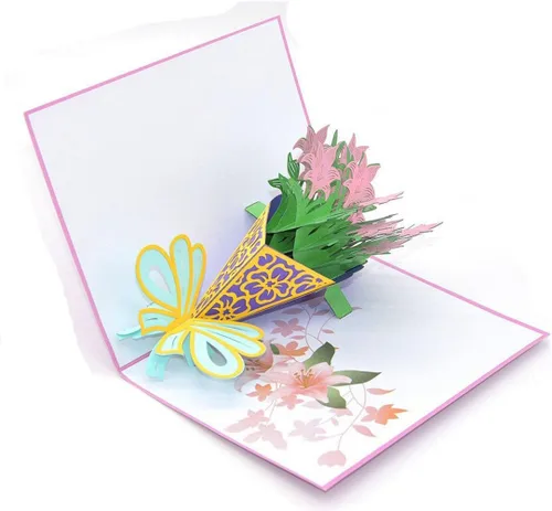 Vista 6 de Tarjetas emergentes de flores 3D, tarjeta de felicitación de flores con sobres para todas las ocasiones, 4 tarjetas de flores surtidas para Acción