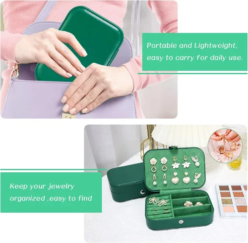 Vista 5 de batifine Estuche de joyería de viaje, organizador de joyas pequeño de piel sintética para mujeres y niñas, caja de joyería de viaje de 2 capas