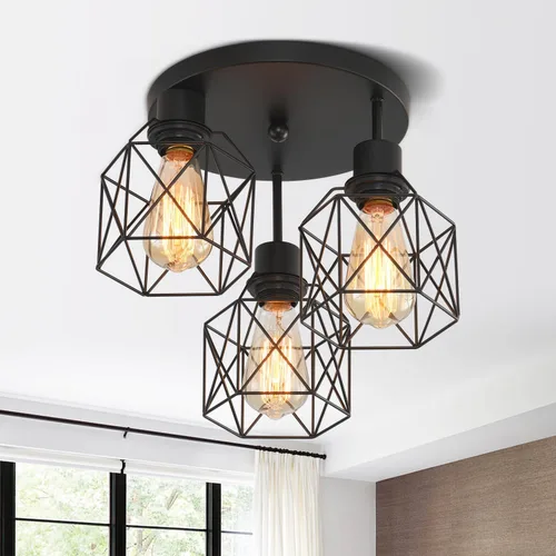 Vista 9 de Lámparas de techo de montaje empotrado, accesorios de iluminación de pasillo negros para techo, rústicas, de granja, con marco de metal negro