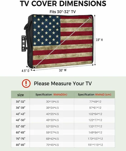 Vista 2 de T&H XHome Funda de TV para exteriores, con bandera estadounidense, impermeable y resistente a la intemperie, protector de pantalla LCD móvil de 30 a