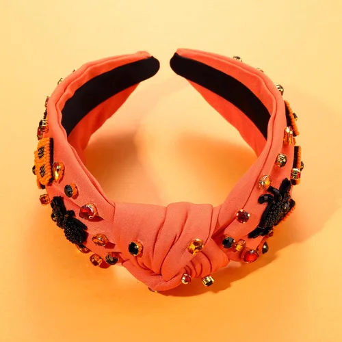 Vista 3 de MOLOCH Diadema de Halloween espeluznante calabaza caramelo maíz anudado diadema joya cristal adornado diadema negro disfraz de Halloween accesorios