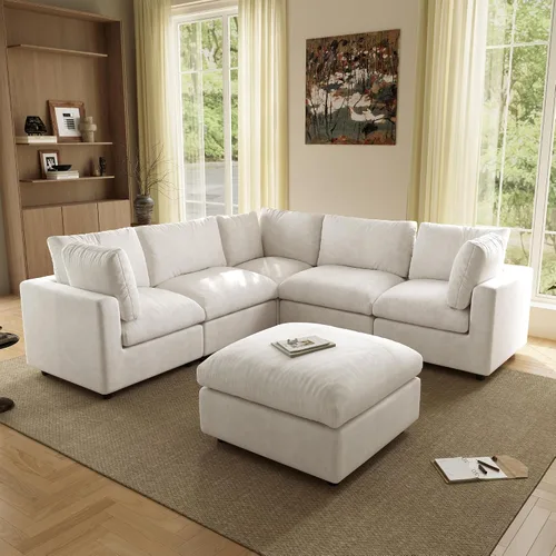 Vista 10 de Sofá modular de nube seccional, moderno sofá en forma de L con otomana, 100 pulgadas, 3 plazas de felpilla para asiento profundo para sala de estar
