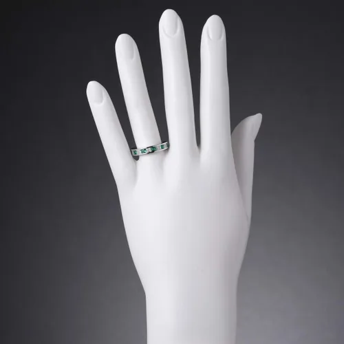 Vista 3 de PEORA Anillo de boda Half Eternity para mujer, plata de ley 925 con piedras preciosas de corte princesa, tallas 5 a 9 color fantasía