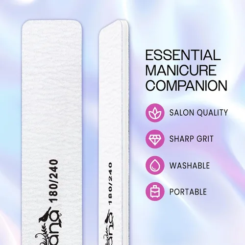 Vista 2 de PANA Lima de uñas Emery Jumbo de doble cara para manicura, pedicura, uñas naturales y acrílicas, cebra (grano 180/240), paquete de 50