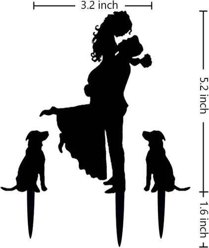 Vista 2 de Decoración para tarta de boda - Novia sosteniendo al novio con flores junto a 2 perros de mascota silueta decoración de tarta (Negro)