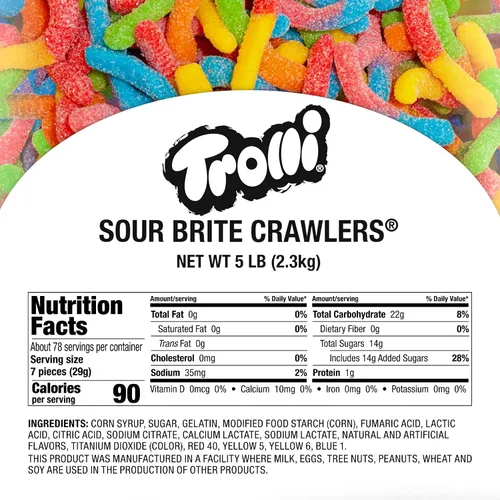 Vista 2 de Trolli - Gusanos de goma Sour Brite Crawlers, bolsa de caramelos a granel de 5 libras