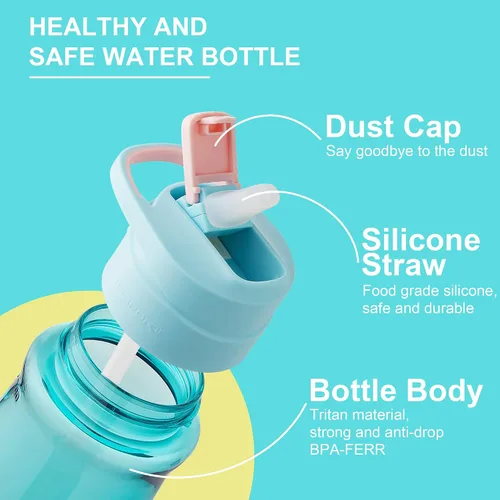 Vista 2 de Botellas de agua deportivas para niños con popote para la escuela, 20/27 onzas, Tritan sin BPA, a prueba de fugas, botellas para niños con tapa