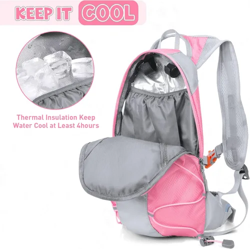 Vista 5 de Mochila de hidratación para niños, mochila de hidratación con vejiga de hidratación de 1.5 L, ligera, aislada, para senderismo, ciclismo, escalada