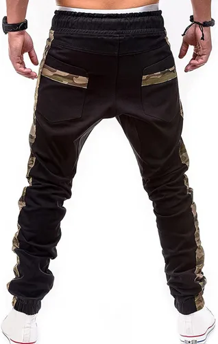 Vista 5 de Pantalones deportivos casuales elásticos para hombre, pantalones deportivos sólidos holgados bolsillos pantalones hojas Slim Black Series 3D