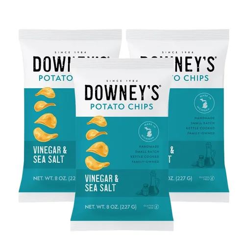 Vista 5 de Downey's Papas fritas, papas fritas cocidas en hervidor, aperitivo hecho a mano, lote pequeño, ligero y crujiente, sin gluten, hecho en Michigan