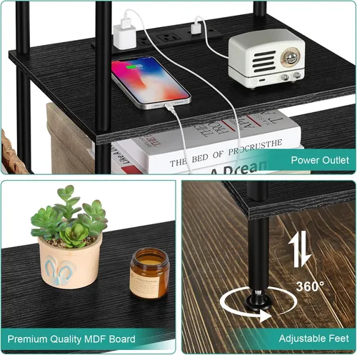 Vista 3 de OYEAL Soporte de TV Negro para Dormitorio con Tomas de Corriente para TV de hasta 50 Pulgadas, Pequeño Centro de Entretenimiento con Almacenamiento