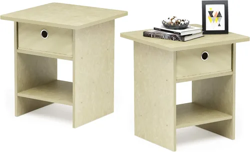 Vista 18 de Furinno Dario - Mesa auxiliar / estante de almacenamiento de noche con cajón de contenedor, pino ámbar/negro, 1 paquete, contenedor superior
