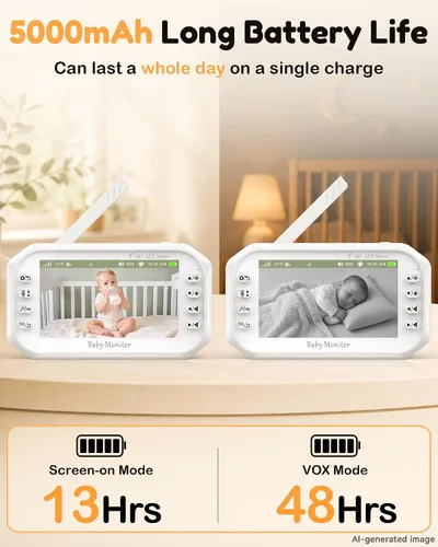 Vista 8 de 1080P Baby Monitor with 2 Cameras: HD Day & Night See 2 Kids' Faces Clearly