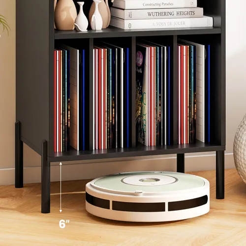 Vista 6 de Tangkula Soporte para tocadiscos, mesa auxiliar giratoria con estación de carga y armario de almacenamiento de discos de vinilo con capacidad