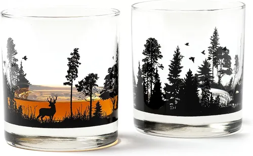 Vista 12 de Black Lantern Juego de vasos de whisky Cabin in the Forest – Vasos de 11 oz estilo antiguo con diseño de cabaña y pino Cristalería de base pesada