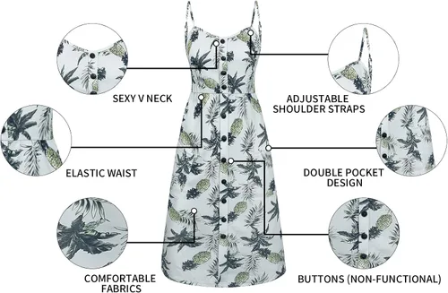 Vista 5 de SWQZVT - Vestido a media pierna con tirantes botones bolsillos y estampado floral ideal para el verano disponible en tallas S-3XL