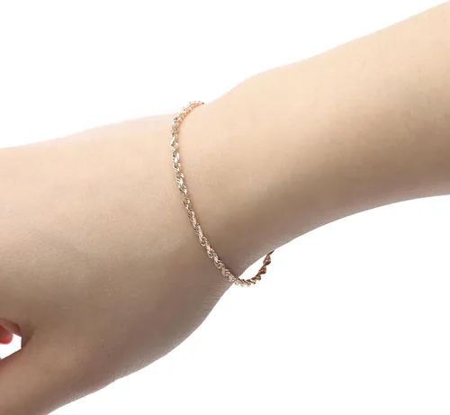 Vista 8 de Floreo 10k Yellow Gold or White Gold or Rose Gold 2.5mm Solid Rope Chain Diamond Cut Bracelet or Anklet