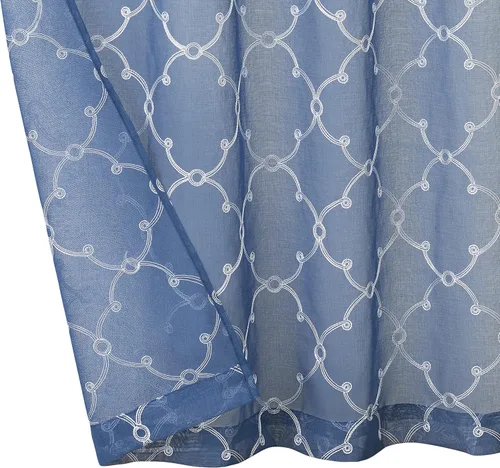 Vista 7 de Creative Home Ideas Cortinas transparentes (2 paneles, 38 x 63 pulgadas, azul), paneles de cortina geométricos bordados con alzapaños, cortinas