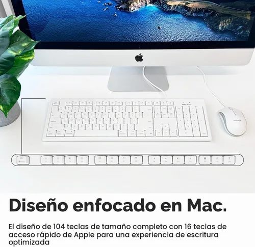 Vista 4 de Macally Combo de teclado y mouse Mac con cable USB de tamaño completo, compatible con teclado y mouse ergonómico Apple con atajos y teclado numérico