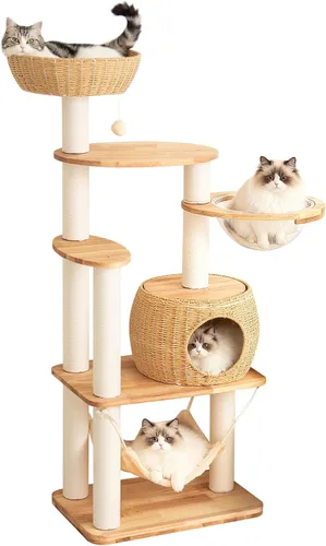 Vista 3 de Árbol moderno para gatos grandes, torre para gatos de 60 pulgadas de alto con poste rascador para gatos de interior, condominio para gatos de varios