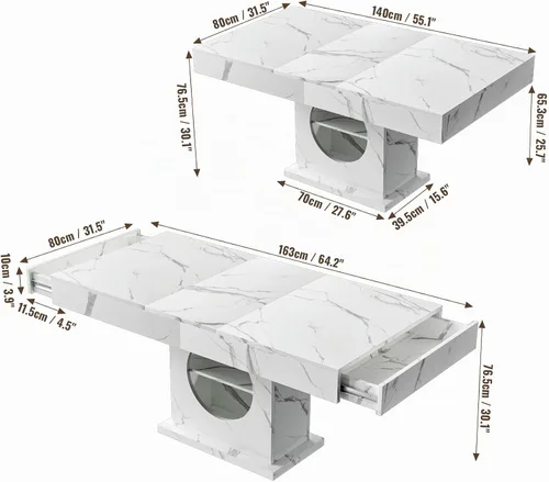 Vista 2 de Mesa de comedor de 55 pulgadas para 4 a 6 personas, mesa de comedor de madera de granja con cajones y almacenamiento abierto para cocina, comedor