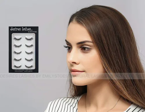 Vista 4 de DESIRES LASHES - Paquete múltiple de pestañas postizas Demi Wispies, 5 pares por kit, lunes 01