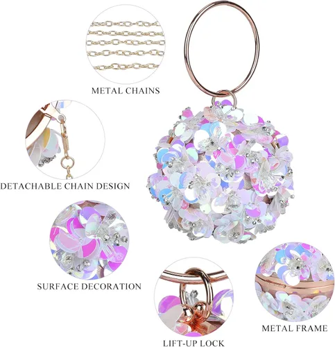 Vista 5 de Selighting Bolso de mano floral de bola redonda para mujer bolso de noche formal con cuentas bolso de novia bolso de fiesta de graduación