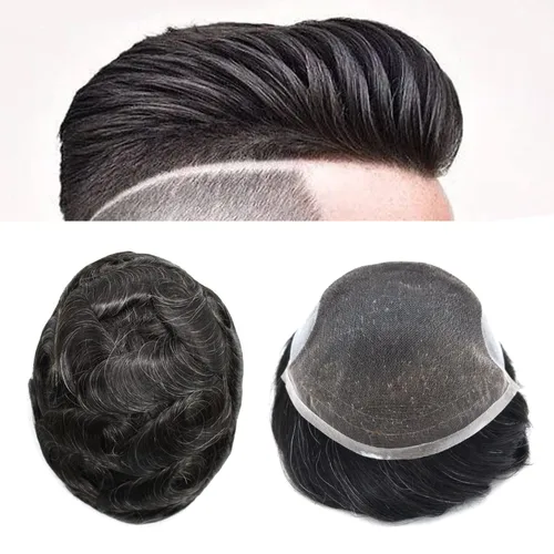 Vista 57 de Toupee For Men Real Human Hair Mens Toupee Hair Replacement System Swiss Lace Toupee For Men Natural Human Hair Piece Mens Toupee6*8"-90% density#2