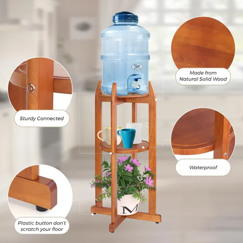 Vista 3 de Dispensador de agua de madera maciza natural (32.8 pulgadas de alto - 11.2 pulgadas de ancho) dispensador de bebidas con 2 estantes redondos