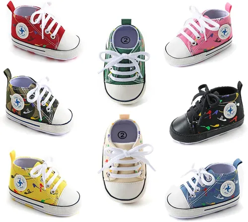 Vista 7 de Zapatos unisex para bebés, niñas y niños, suela suave, lona para recién nacidos, primeros pasos, zapatillas altas antideslizantes