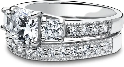 Vista 3 de BERRICLE Sterling Silver 3-Stone Wedding Engagement Promise Rings for Her, Stackable Band Ring Set for Women, Cubic Zirconia CZ - Sapphire-Blue