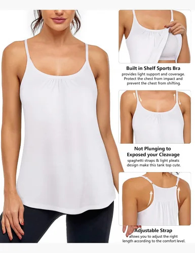 Vista 5 de Hibelle Camisetas sin mangas para mujer con espalda cruzada para entrenamiento y yoga con brasier estante incorporado