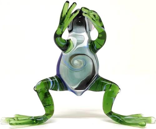 Vista 7 de Figuras en miniatura de rana animales soplados a mano, arte de vidrio, regalo coleccionable para decorar 3 pulgadas (verde azul)