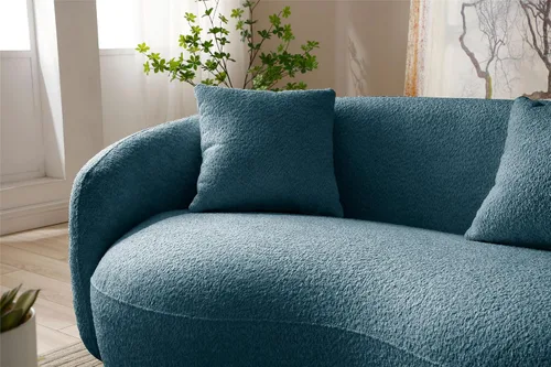Vista 5 de Moderno sofá curvado de 4 asientos en tela transpirable 93.6 pulgadas de ancho elegante sofá de sala de estar con marco de madera maciza
