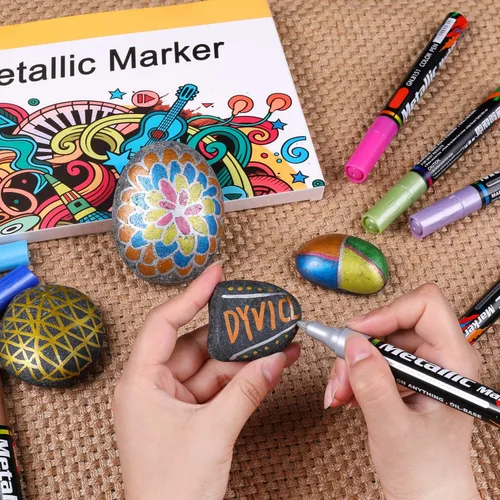 Vista 5 de Rotuladores metálicos Dyvicl para pintura de rocas, papel negro, tarjetas de regalo, álbumes de recortes, tela, metal, cerámica, copas de vino
