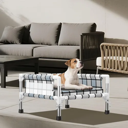 Vista 6 de Cama elevada elevada para perros al aire libre – Cuna fresca y lavable para perros con barandilla, cama de malla de algodón duradera y transpirable