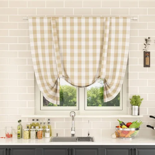 Vista 178 de Cenefas de cortina para ventana de 16 pulgadas de largo, 2 paneles de cuadros búfalo, cortinas pequeñas con bolsillo para barra, estilo clásico