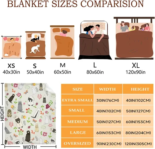 Vista 3 de Manta linda de hurones, regalos para mujeres, amantes de los hurones, manta ligera y suave de franela de forro polar para sofá y cama, tamaño XS