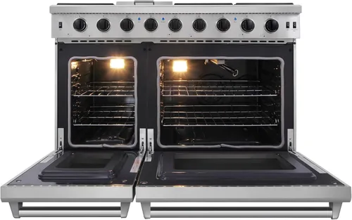 Vista 3 de THOR Kitchen Estufa de gas independiente de 48 pulgadas con horno doble en acero inoxidable - Modelo LRG4807U + Kit de conversión LP