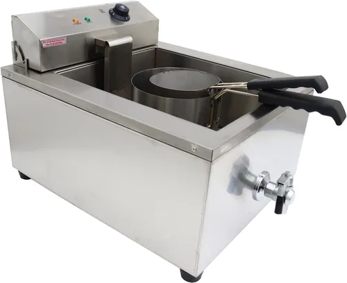 Vista 6 de Freidora comercial de acero inoxidable con 2 moldes de anillo para pasteles, donas, pollo frito, papas fritas