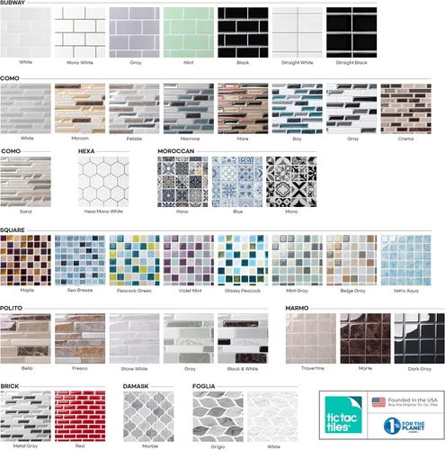 Vista 8 de Tic Tac Tiles Adhesivo autoadhesivo removible de 12 x 12 pulgadas para la loseta del muro de la cocina o el baño, azulejos en diseños de metro