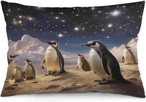 Vista 24 de Fundas de almohada con diseño de pingüinos de Navidad de 12 x 20 pulgadas, diseño de pingüinos en acuarela de Navidad, fundas de almohada