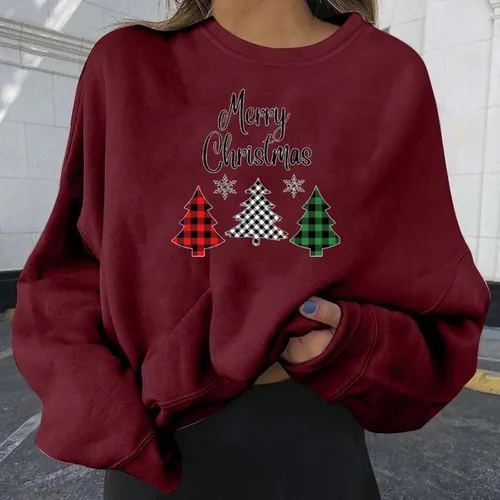 Vista 3 de UODSVP Womens Christmas Clothes Fashion Autumn and Winter Casual Round Neck Printed Long Sleeve Top Clothes