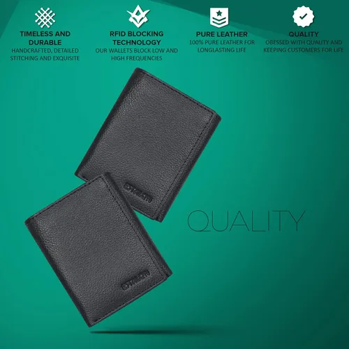 Vista 3 de Billetera de tres pliegues para hombre Cartera de piel auténtica con bloqueo RFID con 9 ranuras para tarjetas