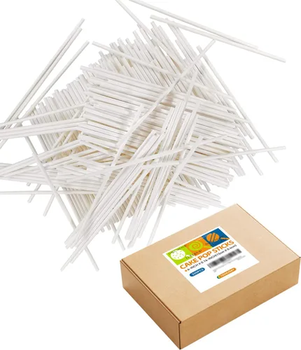 Vista 8 de 150 unidades de palos de piruleta de papel blanco de 4 pulgadas, palos para pastel pop, palos de chupete para galletas, caramelo arcoíris