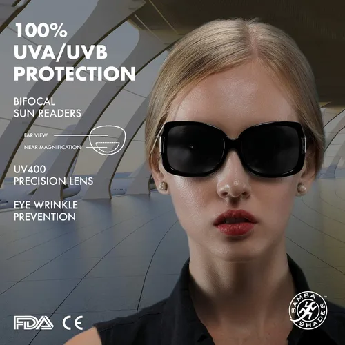 Vista 2 de SAMBA SHADES Gafas de sol bifocales de lectura para mujer, Jackie O Fashion Reader
