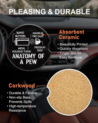 Vista 3 de Swooflia Posavasos para automóvil para hombres - Anatomía de un atril de cerámica para portavasos de automóvil, alfombrilla absorbente genial
