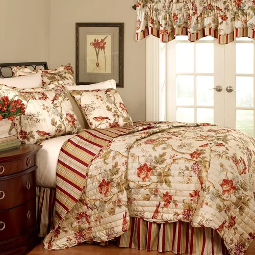 Vista 16 de Waverly Forever Peony - Juego de edredón de 4 piezas, 100% algodón, estampado floral de bayas, tamaño matrimonial/queen, con 2 fundas de almohada