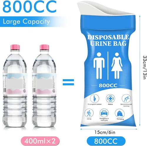 Vista 4 de DIBBATU Bolsa de orina desechable, 12/24 bolsas de orina para viajes para mujeres/hombres, bolsa de urinario portátil de emergencia de 27.1 fl oz