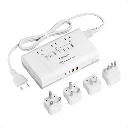 Vista 8 de TESSAN - Convertidor de voltaje de viaje de 220 V a 110 V, color negro